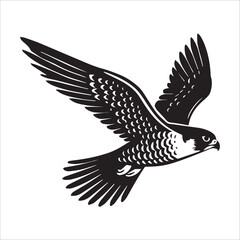 Fototapeta premium Peregrine Falcon Silhouette Design, Peregrine Clipart Graphic, Peregrine Bird vector illustration in black and white