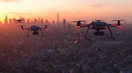 Autonomous AI-powered emergency evacuation drones guiding people to safety: Drones using AI to map out and guide individuals during emergency situations like earthquakes.