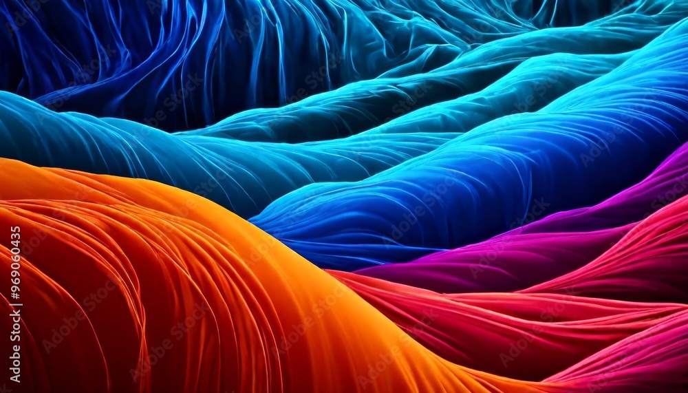 Poster colorful abstract image showcasing dynamic waves in vibrant blue, orange, and purple tones. the comp