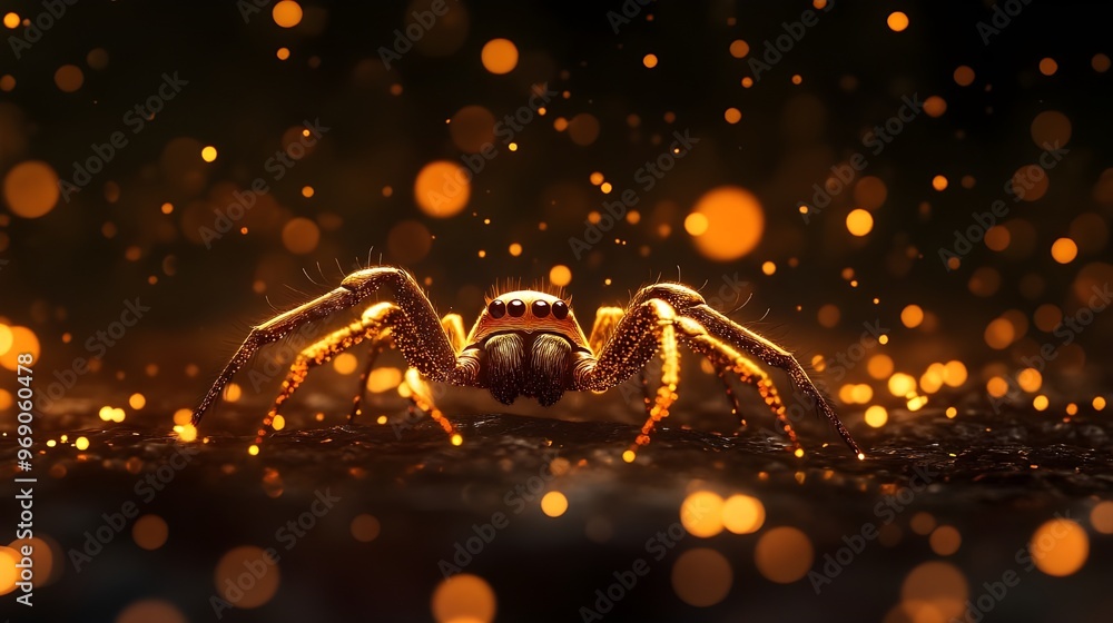 Aufkleber illuminated spider against dark with lighting pattern background image