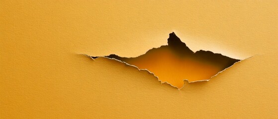 A golden yellow paper with a horizontal tear across the center, ripped hole in the center-right area. Generative AI