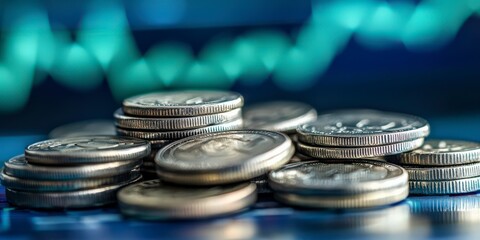 Double Exposure Stock Market Graph with Coins