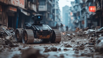 Fototapeta na wymiar Autonomous AI-powered emergency response robots navigating disaster zones: Robots that can access dangerous areas, providing aid during natural disasters.