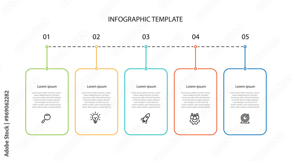 Aufkleber 5 step process infographic template vector with icons can be used for workflow, business information, presentation data and web graphic design 