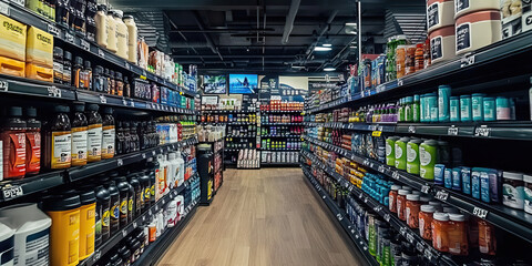 Fitness Fortress: A supermarket catering to athletes and fitness enthusiasts, with specialized sections for protein powders, sports supplements, and workout gear.