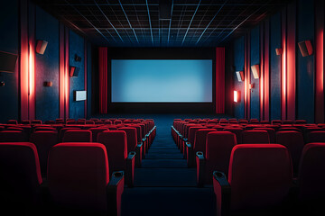 Fototapeta premium Empty modern movie theatre interior with screen and seats