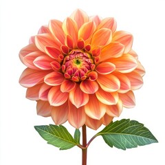 dahlia flower with leaves close up marco good for design. Isolated on white background