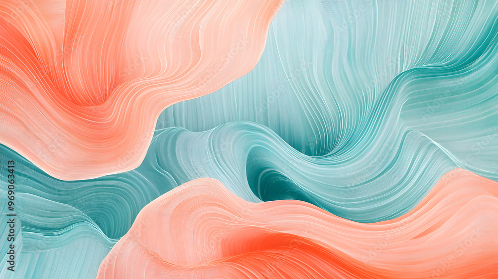 Poster minimal coral and turquoise abstract waves create a serene and fluid background, evoking tranquility
