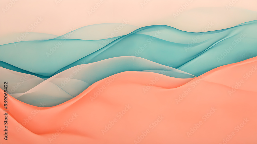 Aufkleber minimal coral and turquoise abstract waves create a soothing and harmonious blend, showcasing gentle