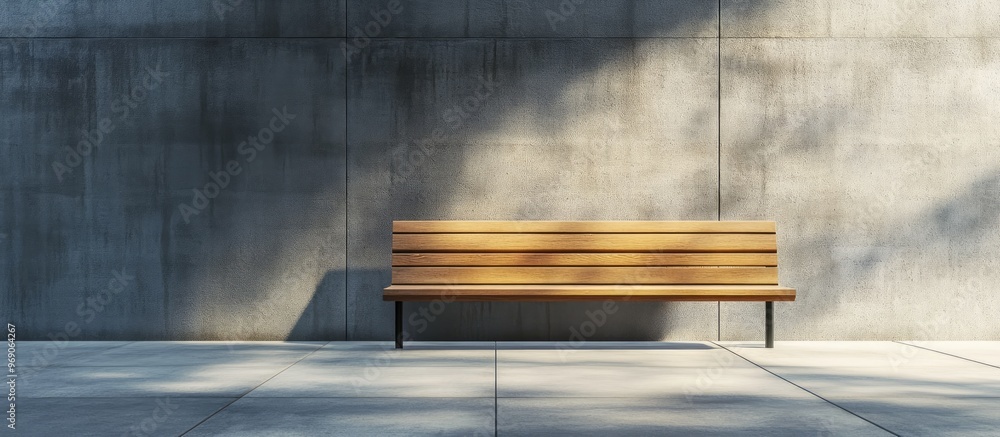 Aufkleber Vacant wooden bench in contemporary architecture Interior backdrop. with copy space image. Place for adding text or design