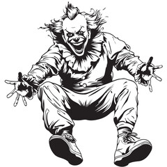 Fototapeta premium black and white Circus clown in action vector image. circus clown in action stock illustration