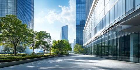 Urban Landscape with a Sleek Corporate Headquarters Building