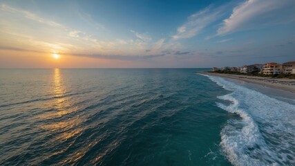 Obraz premium Sea, Palms, Sky, Clouds, Sunset, Sun, Beach, Surf, Tide, Sea Surf, Sand 