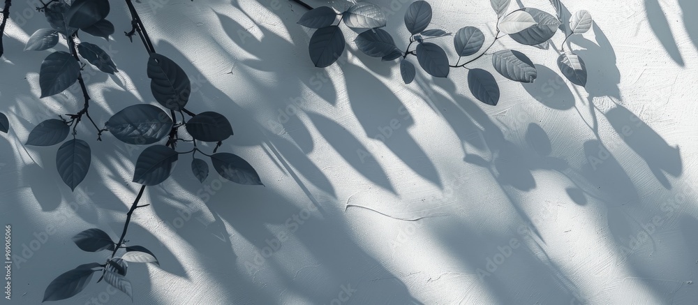Aufkleber gray shadows of tree leaves and branches against a white wall abstract neutral nature theme with a b