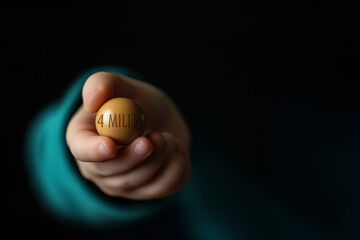 A hand holding the &euro;4 million wooden ball from the Spanish state Christmas lottery
