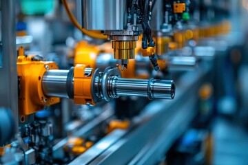 Naklejka premium Industrial Robotic Arm Assembling a Metal Part