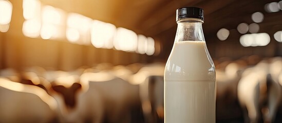 milk contained in a bottle. with copy space image. Place for adding text or design