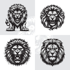Collection Of Four Engravings With Lion Head