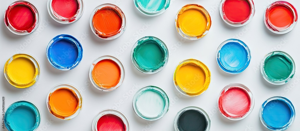 Poster colorful paint can pattern on a white background. with copy space image. Place for adding text or design