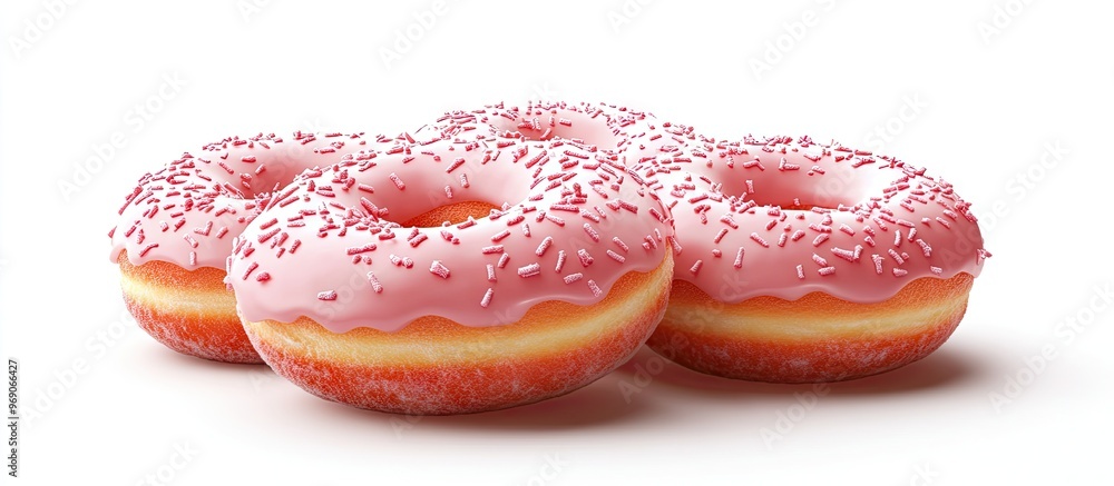 Poster Tasty donuts topped with icing isolated on white. with copy space image. Place for adding text or design