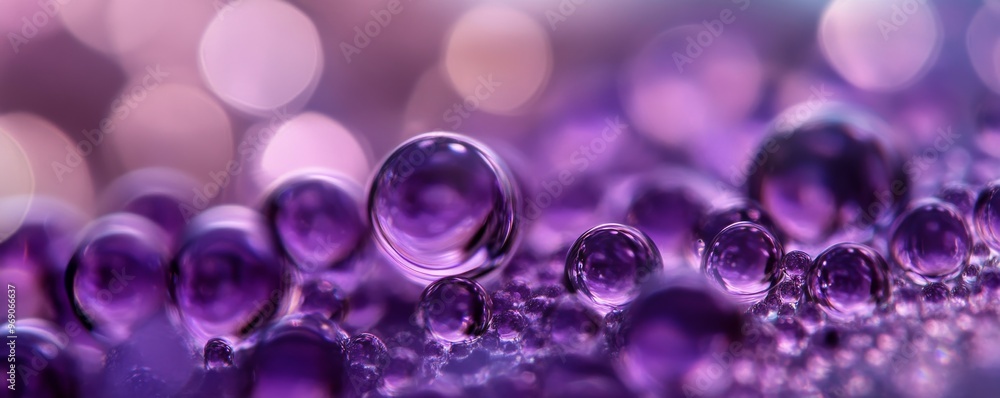 Poster macro shot of purple liquid bubbles, abstract texture. artistic background and design concept