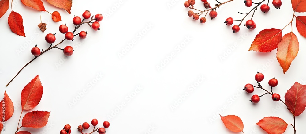 Aufkleber autumn arrangement design featuring leaves and rowan on a white backdrop autumn fall thanksgiving da