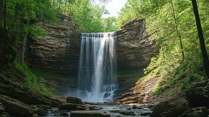 Obraz premium Waterfall in a Lush Forest