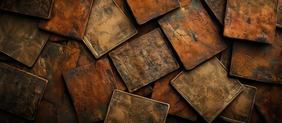 Vintage playing cards on a brown leather backdrop. with copy space image. Place for adding text or design