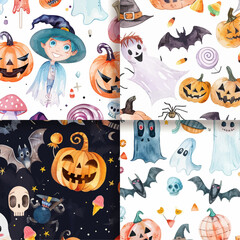 Watercolor Halloween Pattern Seamless Design