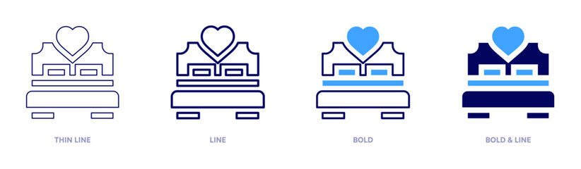 Bed icon in 4 different styles. Thin Line, Line, Bold, and Bold Line. Duotone style. Editable stroke