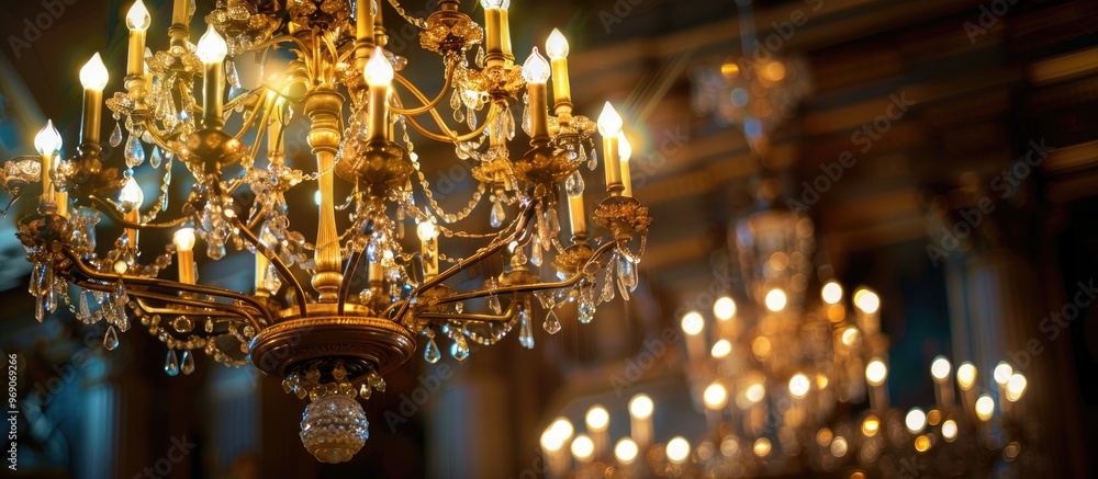 Fototapete Gazing upwards at a large chandelier. with copy space image. Place for adding text or design