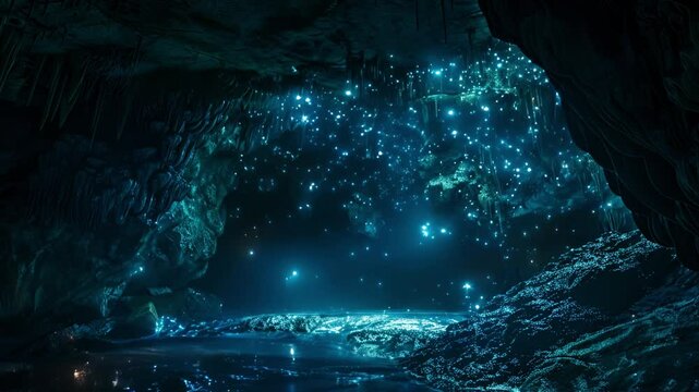 Beautiful Serene Bioluminescent Cave 