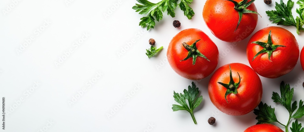 Leinwandbilder tomatoes with parsley leaves featuring copy space for your text isolated on a white background top v