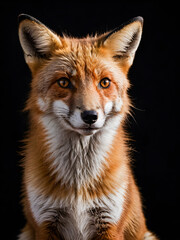 Fototapeta premium Portrait of a red fox on a black background. Studio shot.