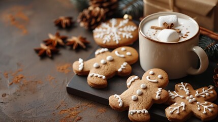 Delicious Festive Gingerbread Cookies Perfectly Paired with Hot Cocoa and Beautiful Decorations