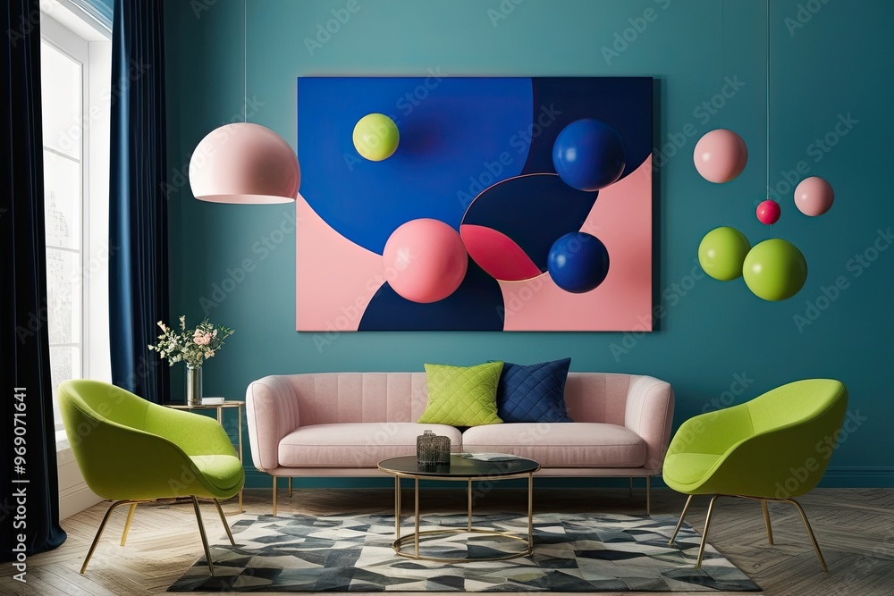 Aufkleber electric abstract canvas adorned with floating forms in cobalt, rose, and lime