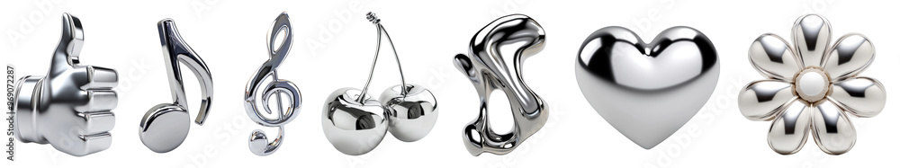 Poster chromium 3d objects png cut out element set