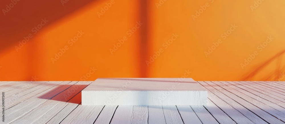 Aufkleber white wooden flooring with an abstract orange background in a square shape. with copy space image. p