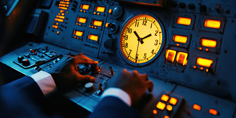 The Final Countdown: A hands on a clock, next to a missile launch control panel.