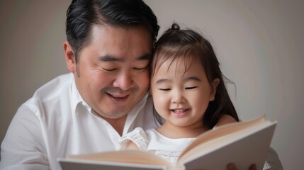 Obraz premium A sweet moment of togetherness as a father reads to his young child, celebrating fatherhood.