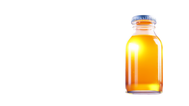 Glass Bottle with Yellow Liquid on Colorful Geometric Background - Powered by Adobe