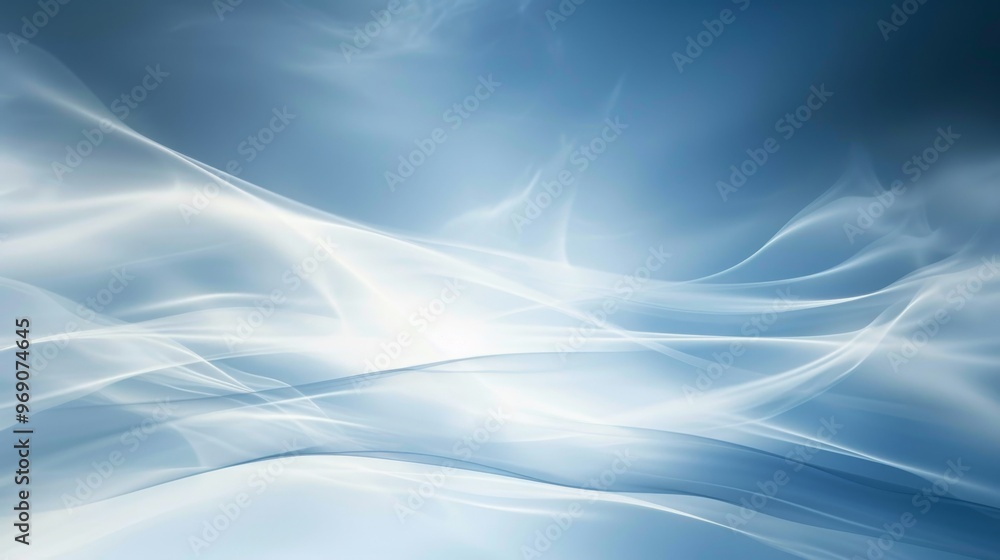 Poster Elegant abstract blue background with soft waves and light patterns, perfect for calming designs and digital projects.