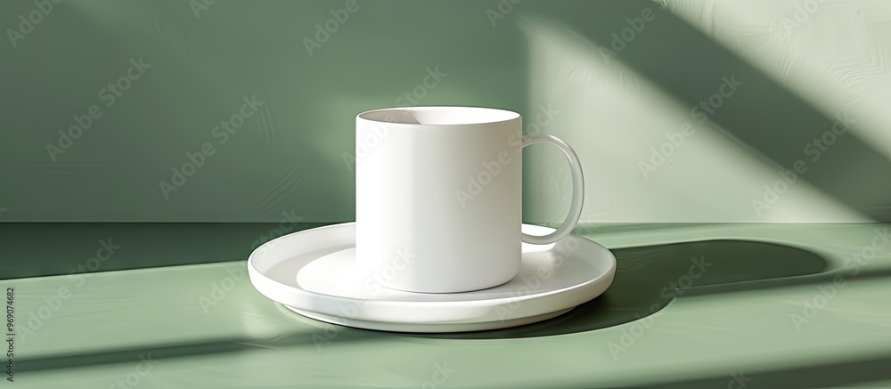 Aufkleber one white mug featuring a green accent on a white table with its plate bright photo with copyspace