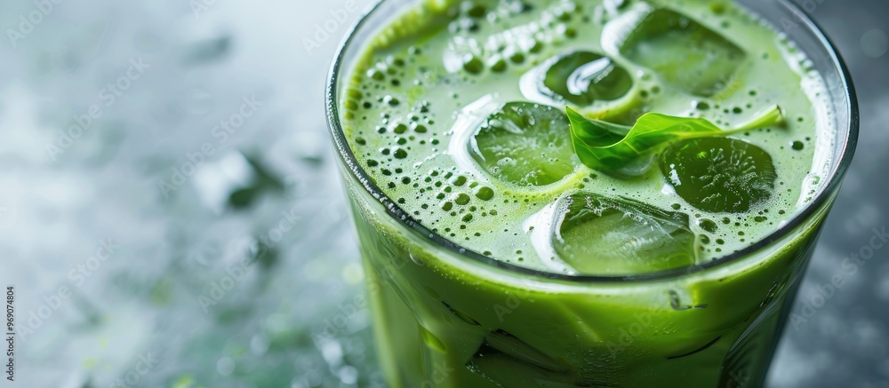 Aufkleber iced green matcha tea with milk poured into a glass against a white background room for text close u