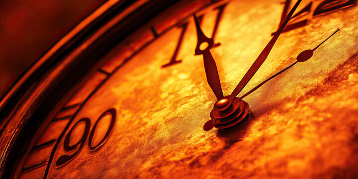 Doomsday Clock's Ticking: A close-up of the well-known symbol, slowly moving closer to midnight.