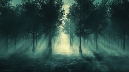 Fototapeta premium Semiabstract forest with trees that dissolve into intricate patterns of light and shadow creating a sense of mystery and wonder