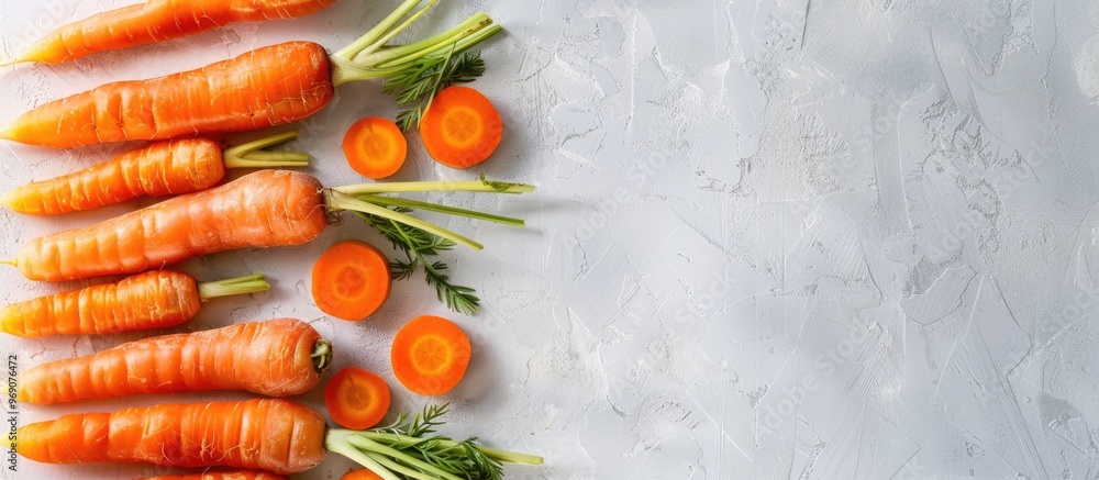 Aufkleber Whole fresh carrots alongside another that is sliced into pieces isolated on a white background Includes copyspace