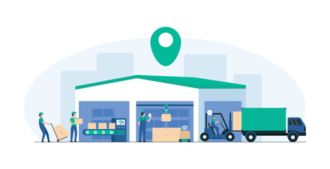 Smart Warehouse Management Solutions for Inventory. Automated Warehouse Systems for Inventory Management. Modern automation technology in warehouses, featuring advanced inventory control. Illustration