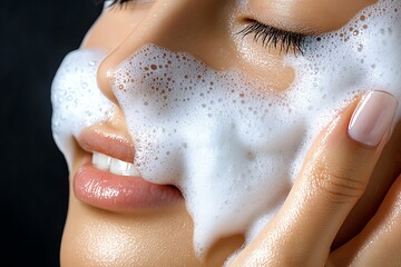 Naklejka premium Acne face wash with foam being gently massaged onto the skin, highlighting a cleansing routine