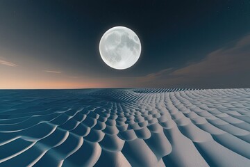 Obraz premium Textured Geometric Wave Patterns in a Moonlit Sky 3D Render